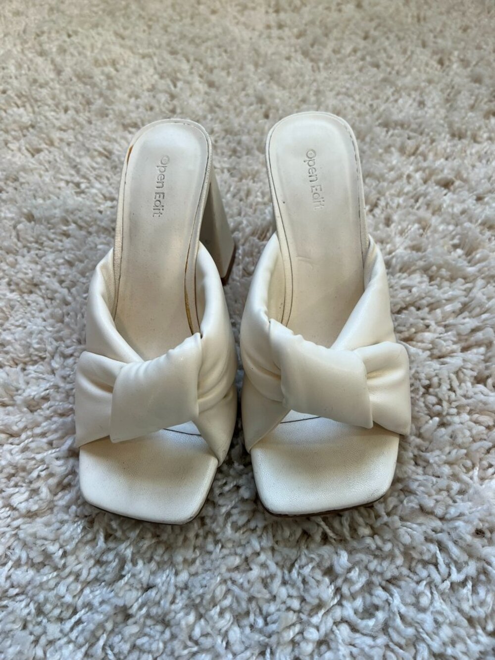 Open Edit Slide Sandals Women's White Size 8M Block Heel Twist Knot Top Strap